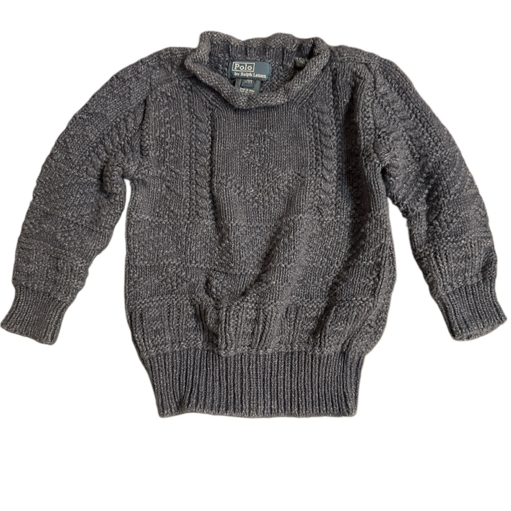 Polo Ralph Lauren Boys Navy Mock Neck Chunky Knit Sweater